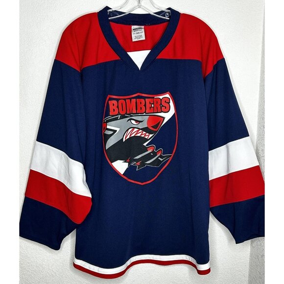 AK Athletic Knit Other - Bombers Ice Hockey Jersey Mens Medium Navy Red Long Sleeve 11 Athletic Knit